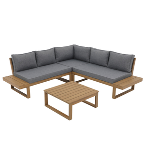Ensemble de canapés d'angle en teck moderne pour l'extérieur, mobilier de salon de jardin, canapé modulaire pour patio avec table basse - Product Image 1