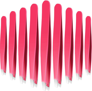 2pcs Set Stainless Steel Eyebrow Tweezer Set 9.6cm Slant Tip <b>Point</b> Tip Flat Tip Rose Red Black Tweezers For Hair <b>Removal</b> - Product Image 6