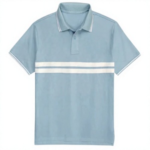 Men's <b>Light</b> <b>Blue</b> Solid Short Sleeve Button-Up <b>Shirt</b> with Front Logo Casual Knitted 100% Cotton 220g Quick Dry - Product Image 1
