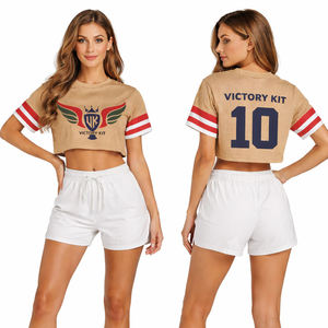 Victory Kit Crop Top Jersey Short Sleeve Mesh T-Shirt With <b>Logo</b> Number 10 Sporty Style Women's Fashion - Product Image 1