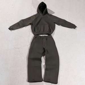 Custom logo 100% 450 Gsm Cotton Oversized Men's Baggy Plain Cropped Heavy <b>Zip</b> <b>up</b> Hoodie and Loose Fit Sweatpants Tracksuit Set - Product Image 4