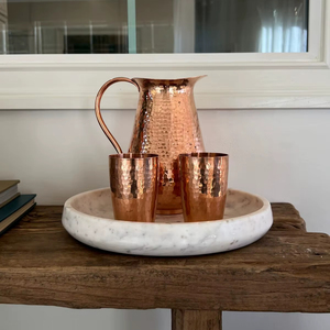 Ensemble de luxe artisanal en cuivre avec pichet à eau ayurvédique en verre, fournisseur en gros d'exportation Inde - Product Image 1