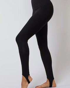 Leggings noirs unis de qualité supérieure, taille mi-haute, coupe évasée, longueur intégrale, avec design étrier, tricotés sans couture, extensibles, pour femme, toutes saisons - Product Image 1