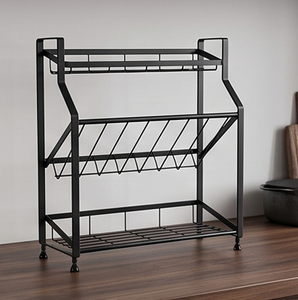 Étagère à épices pour armoire, 3 niveaux, couleur noire, forme rectangulaire, étagères de rangement, organisateur d'articles de cuisine, article multi-usages - Product Image 1