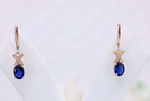 Pendientes Colgantes de Zafiro Azul con Moissanita, Estilo Art Deco, Plata de Ley 925, Chapados en Oro Rosa de 14K, Joyería para Mujer - Product Image 3