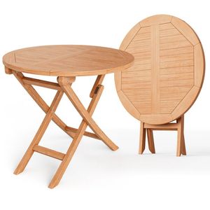 31.5 Inch Round Coffee <b>Table</b> Durable Indonesia Teak Wood <b>Folding</b> Patio Outdoor <b>Table</b> - Product Image 5