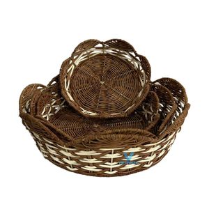 VIETRUSTIC Handmade Rattan Serving <b>Tray</b> Floral Pattern Natural Wicker Decorative Storage <b>Basket</b> for Dining Table Coffee Table - Product Image 4