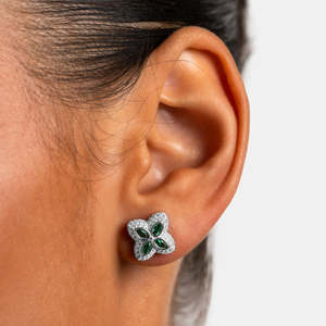 Green Marquise Cut Moissanite Flower <b>Stud</b> Earrings 925 <b>Sterling</b> <b>Silver</b> Floral Earrings for Women - Product Image 1