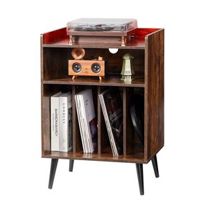 <b>Record</b> Player <b>Stand</b> with LED Light 3-Tier Turntable <b>Stand</b> with Charging Station Holds 150 Vinyl Albums - Product Image 1