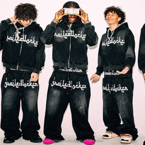 Ensemble de survêtement à capuche unisexe en coton 100% respirant à séchage rapide de haute qualité, logo personnalisé OEM, streetwear d'hiver - Product Image 4
