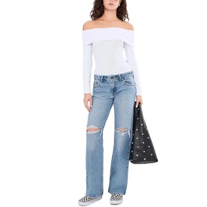 Pantalones Vaqueros de Mezclilla Elásticos de Cintura Alta para Mujer, Color Sólido, Corte Ajustado, Estilo Casual, OEM, Venta al Por Mayor - Product Image 6
