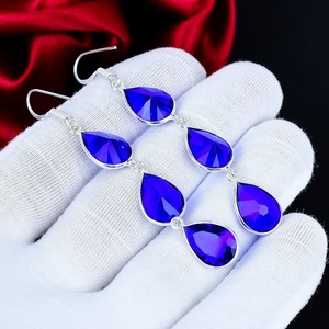 London <b>Blue</b> <b>Topaz</b> Gemstone <b>Earrings</b> 925 Sterling Silver Handmade Teardrop Dangle <b>Earrings</b> Boho Jewelry Christmas Holiday Gifts - Product Image 4