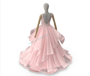 Vestido de Gala Asimétrico Verde Esmeralda Delicado de Gasa con Cuentas y Flores Bordadas, Escote Corazón, Manga Casquillo y Volantes Desmontables - Product Image 6