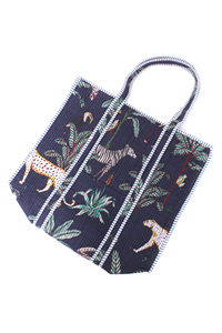 Bolso tote acolchado azul marino con estampado de jungla, hecho a mano, de algodón, con estampado de safari, bolso de hombro, bolso de compras con estampado de vida silvestre, bolso de viaje, bolso de playa - Product Image 3