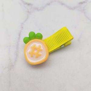 Set de pinzas para el cabello de niña, de aluminio y cinta, color amarillo dulce, con lazos de flores 3D, pájaros y frutas, cómodas y seguras. - Product Image 3