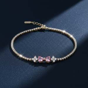 S925 Gold Color Tennis Bracelet Heart Cut Moissanite Freshwater Pearl Bow <b>Charm</b> Chain Link Bracelet for Gift Jewelry - Product Image 1