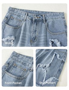 Pantalones Cortos de Mezclilla Vintage para Hombre, Cintura Alta, Rotos, Estilo Casual Urbano, 100% Algodón - Product Image 6