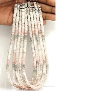 Magnifiques perles d'agate grise rose pêche, forme ronde plate, 5-6 mm, perles d'agate à plusieurs tons clairs, forme ronde plate. - Product Image 5