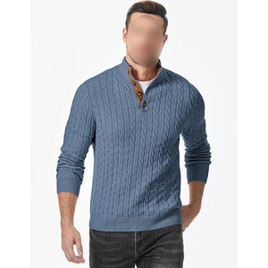 Pull classique anti-boulochage pour homme, col rond, en viscose/coton, tricot doux, essentiel pour l'hiver, décontracté, avec logo frontal - Product Image 3