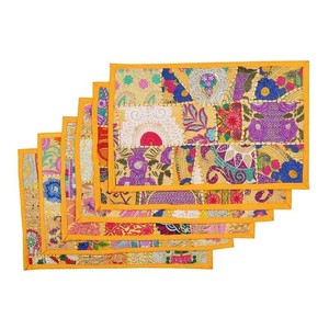 Embroidered Handmade Washable Patchwork <b>Placemats</b> Indian Vintage Design 100% Cotton Farmhouse Dining Table Mats for Home Use - Product Image 1