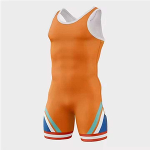 Traje de Lucha Libre al por Mayor con Estampado por Sublimación Naranja, Azul, Blanco, Rojo, Elástico, Ropa de Artes Marciales, Singlet de Lucha Libre de 1 Pieza para Adultos - Product Image 1