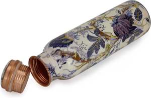 Cream Printed <b>Copper</b> Water <b>Bottle</b> Botanical Floral Foliage Design Ayurvedic <b>Drinking</b> <b>Bottle</b> Reusable Travel Gift <b>Bottle</b> - Product Image 5