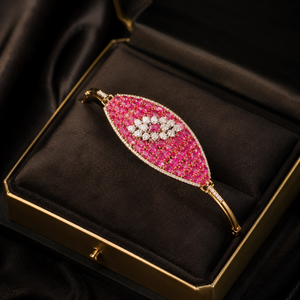 Pulsera Abrible de Lujo LISA JEWELLERS, Diseño Real, Plateada y Bañada en Oro, con Circonitas y Rubíes Rosados, Certificada BIS, Oro de 22K, para Novia - Product Image 2