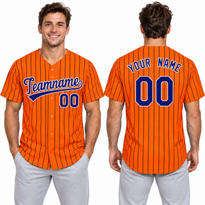 Camiseta de Béisbol Personalizada para Hombre, con Rayas Naranjas, Cuello en V, Manga Corta, Transpirable, de Poliéster, con Impresión del Nombre y Número del Equipo, para Todas las Temporadas - Product Image 1