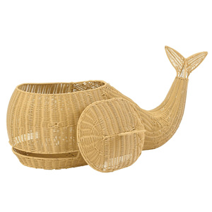 Versatile Kids Whale Rattan Basket Handcrafted Wicker <b>Storage</b> Organizer for Toys Books Baby <b>Clothes</b> Nursery and Playroom - Product Image 3