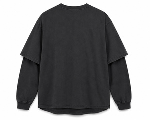 เสื้อยืดคอกลมแขนยาวทรงโอเวอร์ไซส์สำหรับผู้ชาย ผ้าฝ้าย 100% ป้องกันขนร่วง สไตล์ไฮสตรีท ลายเรียบ ผ้าหนา 220 กรัม - Product Image 3