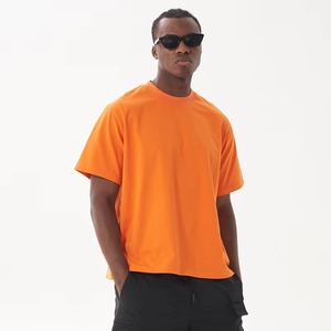 <b>Men's</b> Orange Short Sleeve O-Neck T-Shirt Regular Fit Casual Jersey Fabric 100% Cotton Oversized Fashion Drop Shoulder <b>Men</b> Shirt - Product Image 1