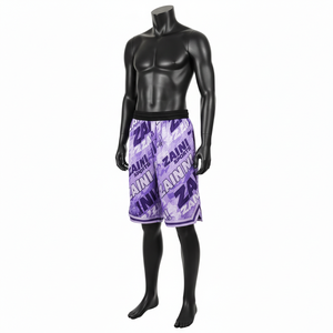 Shorts de bain en maille polyester premium, imprimé sublimation intégral violet, logo personnalisé imprimé à l'écran, respirant, shorts en maille pour homme - Product Image 1