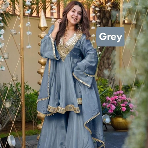 Festive Special Chinon <b>Kurti</b> Set with Heavy Neck Mirror Work - Product Image 1