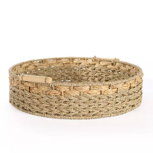 Panier de service en jacinthe d'eau avec poignée cylindrique en bois, fait main, prix de gros direct fabricant, pour comptoir de cuisine - Product Image 1