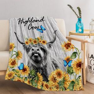 130X150cm 3D Highland Cow Sunflower Flannel <b>Throw</b> Blanket All Seasons <b>for</b> Adults <b>for</b> Living Room <b>Couch</b> Bed Sofa - Product Image 3