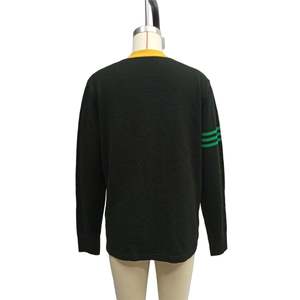 Men's Black Knitted Cardigan With <b>Yellow</b> Trim Green Pockets Full Sleeve Autumn Style Button Closure Sweater for Women Men - Product Image 3