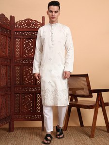 Kurta de Algodón para Hombre de NiMa Creations, Diseño Bordado, Reversible, de Secado Rápido, Corte Regular, Largo hasta la Rodilla, Tradicional Indio-Pakistaní - Product Image 2