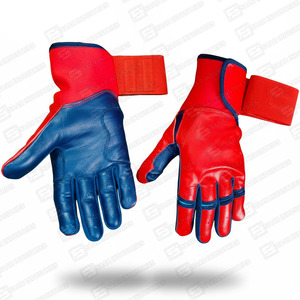 High Quality Customized Color Size Logo <b>Long</b> Cuff Cowhide Leather Baseball Batting <b>Gloves</b> Breathable Lightweight Antislip <b>Red</b> - Product Image 2