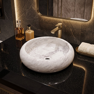 Lavabo rond en marbre blanc, écologique, résistant à l'eau, moderne, pour salle de bain, avec drain intégré, capacité 9L - Product Image 1