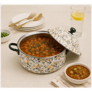 Casserole élégante en émail floral, réchaud isotherme pour aliments, intérieur en acier inoxydable à double paroi, plat de service thermique pour buffet - Product Image 4