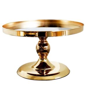 Top Surface Round Gold Metal Cake <b>Stand</b> with Classic Pedestal Design and <b>Mirror</b> - Product Image 1