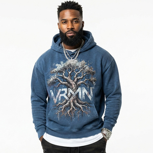 Sweat-shirt à capuche noir personnalisé avec logo, taille américaine, motif graphique tendance, épaules tombantes, style designer pour hommes - Product Image 5