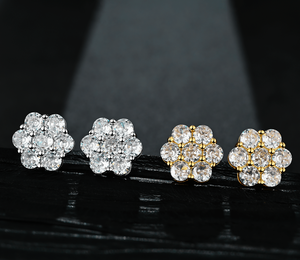 Elegantes Pendientes Redondos de Diamantes con Forma de Flor, Cultivados en Laboratorio, Certificados por IGI, Color D E F, Claridad VVS VS, Oro, Oro Rosa, Oro Blanco, Plata - Product Image 1