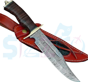Couteau de chasse Bowie à lame fixe en acier Damas fait main, avec poignée en cuir et étui en cuir, cadeau idéal - Product Image 6