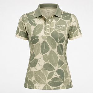 Polo de Manga Corta con Estampado de Hojas Verde Salvia para Mujer, Logotipo Personalizado, Secado Rápido, Sublimación, Ropa Deportiva de Golf - Product Image 4