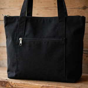 Black Canvas <b>Tote</b> Bag with Zipper Closure Insulated Pocket Water Resistant for Shopping Travel All Seasons Bohemian Fashion - Product Image 6