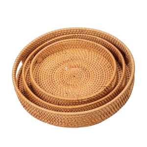 Bandeja Redonda de Mimbre para Almacenamiento, Juego de 2 Bandejas para Servir, para Utensilios de Cocina y Organización del Hogar, Envío Económico Viettimecraft - Product Image 2