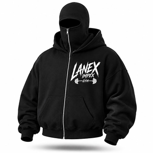 Custom Oversized Zip Balaclava Hoodie Unisex Heavyweight Fleece Full Face Mask Hooded Sweatshirt Streetwear 100% Cotton Print - Product Image 1