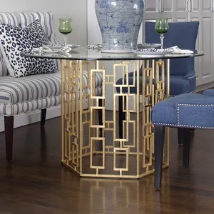 OEM Luxury Stainless Steel Coffee <b>Table</b> Supplier for International BuyersModern Round Coffee <b>Table</b> with Gold Metal Base - Product Image 5