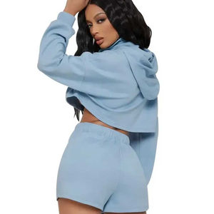 Conjunto de 2 Piezas de Sudadera con Capucha y Pantalones Cortos para Mujer, Conjuntos Combinados de Algodón, Conjunto Deportivo para Mujer al Precio Más Bajo, Transpirable, con Precio Económico, OEM - Product Image 2